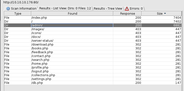 dirbuster results