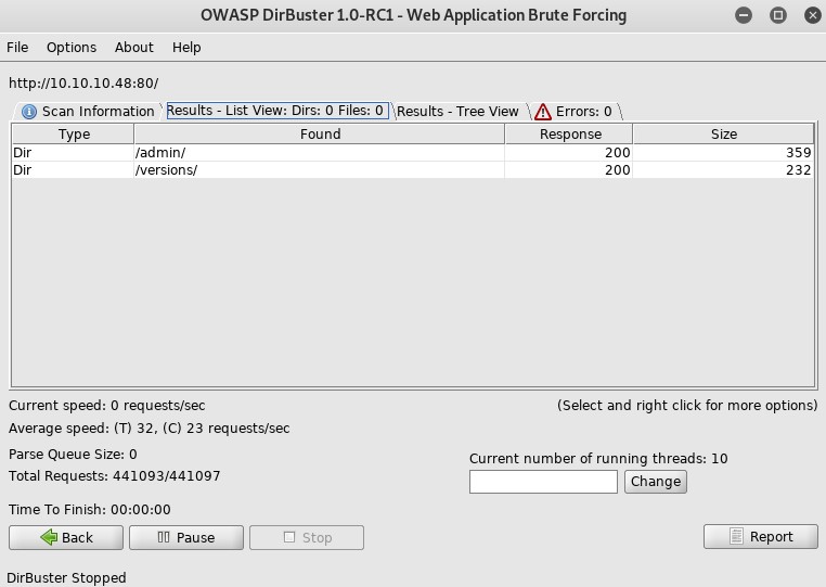 dirbuster result